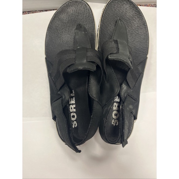 Sorel Out N About Black Leather Slingback‎ Thong Sandals Black Women's 7.5 Shoes - Picture 11 of 11